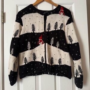 Vintage Talbots Ugly Christmas Sweater M | Winter Scene Cardigan Linen Blend